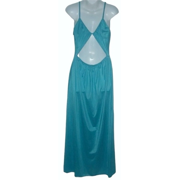 Vintage 80's Diane Von Furstenberg Aqua Blue Satin Nightqown Long Lace Dynasty - Picture 4 of 9